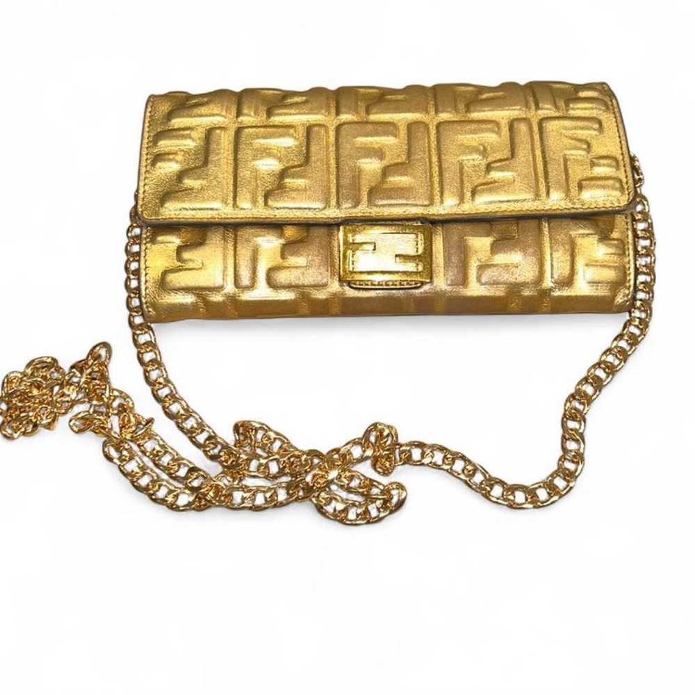 RARE FENDI Gold Zucca Embossed Wallet on Chain ✨ Discontinued Y2K Mini Bag